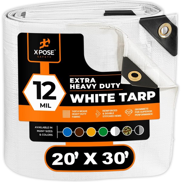 Xpose Safety 20 ft x 30 ft Heavy Duty 12 Mil Tarp, White, Polyethylene WHD-2030-X-A